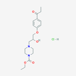 molecular formula C19H29ClN2O5 B3013153 Ethyl 4-[2-hydroxy-3-(4-propanoylphenoxy)propyl]piperazine-1-carboxylate Hydrochloride CAS No. 1052421-94-9