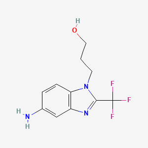 molecular formula C11H12F3N3O B3013156 3-[5-amino-2-(trifluoromethyl)-1H-benzimidazol-1-yl]propan-1-ol CAS No. 942357-57-5