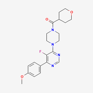 molecular formula C21H25FN4O3 B3013162 [4-[5-Fluoro-6-(4-methoxyphenyl)pyrimidin-4-yl]piperazin-1-yl]-(oxan-4-yl)methanone CAS No. 2380079-88-7