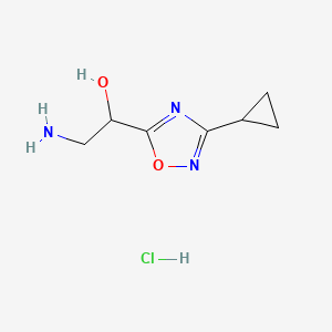 molecular formula C7H12ClN3O2 B3013170 2-Amino-1-(3-cyclopropyl-1,2,4-oxadiazol-5-yl)ethanol;hydrochloride CAS No. 2490406-04-5