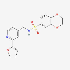 molecular formula C18H16N2O5S B3013194 N-((2-(呋喃-2-基)吡啶-4-基)甲基)-2,3-二氢苯并[b][1,4]二噁英-6-磺酰胺 CAS No. 2034594-48-2