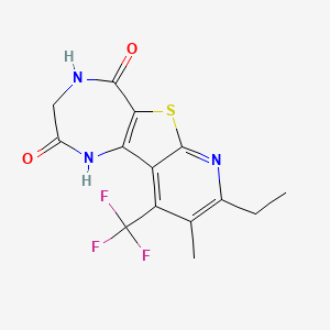 molecular formula C14H12F3N3O2S B3013214 8-ethyl-9-methyl-10-(trifluoromethyl)-3,4-dihydro-1H-pyrido[3',2':4,5]thieno[3,2-e][1,4]diazepine-2,5-dione CAS No. 939894-34-5