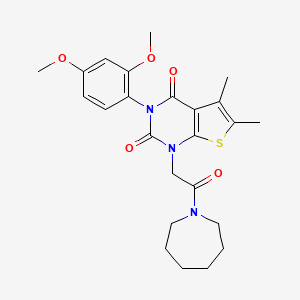 molecular formula C24H29N3O5S B3013215 1-(2-(氮杂环己-1-基)-2-氧代乙基)-3-(2,4-二甲氧基苯基)-5,6-二甲基噻吩并[2,3-d]嘧啶-2,4(1H,3H)-二酮 CAS No. 899928-36-0