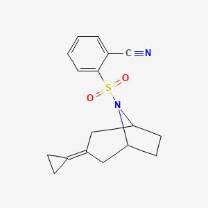 molecular formula C17H18N2O2S B3013217 2-(((1R,5S)-3-cyclopropylidene-8-azabicyclo[3.2.1]octan-8-yl)sulfonyl)benzonitrile CAS No. 2309773-10-0