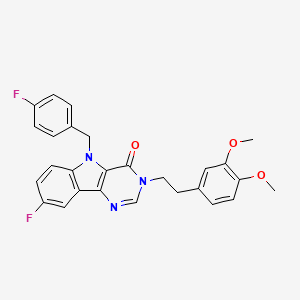 molecular formula C27H23F2N3O3 B3013219 3-(3,4-dimethoxyphenethyl)-8-fluoro-5-(4-fluorobenzyl)-3H-pyrimido[5,4-b]indol-4(5H)-one CAS No. 1217124-85-0