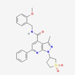 molecular formula C26H26N4O4S B3013229 1-(1,1-dioxidotetrahydrothiophen-3-yl)-N-(2-methoxybenzyl)-3-methyl-6-phenyl-1H-pyrazolo[3,4-b]pyridine-4-carboxamide CAS No. 1021074-99-6