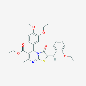 molecular formula C29H30N2O6S B301323 ethyl2-[2-(allyloxy)benzylidene]-5-(3-ethoxy-4-methoxyphenyl)-7-methyl-3-oxo-2,3-dihydro-5H-[1,3]thiazolo[3,2-a]pyrimidine-6-carboxylate 