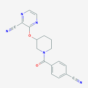 molecular formula C18H15N5O2 B3013238 3-((1-(4-氰基苯甲酰)哌啶-3-基)氧基)吡嗪-2-腈 CAS No. 2034475-82-4