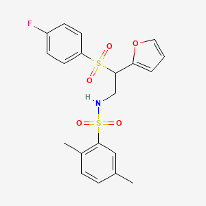 molecular formula C20H20FNO5S2 B3013259 N-[2-[(4-fluorophenyl)sulfonyl]-2-(2-furyl)ethyl]-2,5-dimethylbenzenesulfonamide CAS No. 896328-22-6