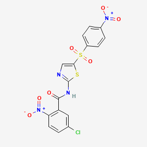 molecular formula C16H9ClN4O7S2 B3013269 5-氯-2-硝基-N-[5-(4-硝基苯基)磺酰基-1,3-噻唑-2-基]苯甲酰胺 CAS No. 361471-49-0