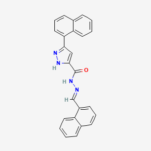 molecular formula C25H18N4O B3013272 (E)-3-(naphthalen-1-yl)-N'-(naphthalen-1-ylmethylene)-1H-pyrazole-5-carbohydrazide CAS No. 402603-15-0