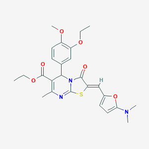 molecular formula C26H29N3O6S B301329 ethyl 2-{[5-(dimethylamino)-2-furyl]methylene}-5-(3-ethoxy-4-methoxyphenyl)-7-methyl-3-oxo-2,3-dihydro-5H-[1,3]thiazolo[3,2-a]pyrimidine-6-carboxylate 