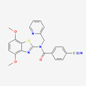 molecular formula C23H18N4O3S B3013291 4-氰基-N-(4,7-二甲氧基苯并[d]噻唑-2-基)-N-(吡啶-2-基甲基)苯甲酰胺 CAS No. 941878-59-7