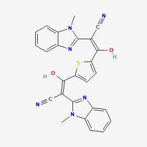 molecular formula C26H18N6O2S B3013303 (2E,2'E)-3,3'-(thiophene-2,5-diyl)bis(2-(1-methyl-1H-benzo[d]imidazol-2(3H)-ylidene)-3-oxopropanenitrile) CAS No. 394228-27-4