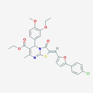 molecular formula C30H27ClN2O6S B301331 ethyl 2-{[5-(4-chlorophenyl)-2-furyl]methylene}-5-(3-ethoxy-4-methoxyphenyl)-7-methyl-3-oxo-2,3-dihydro-5H-[1,3]thiazolo[3,2-a]pyrimidine-6-carboxylate 