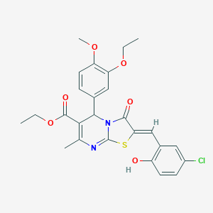 molecular formula C26H25ClN2O6S B301332 ethyl 2-(5-chloro-2-hydroxybenzylidene)-5-(3-ethoxy-4-methoxyphenyl)-7-methyl-3-oxo-2,3-dihydro-5H-[1,3]thiazolo[3,2-a]pyrimidine-6-carboxylate 