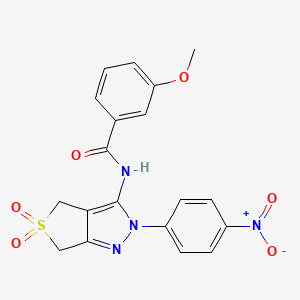 molecular formula C19H16N4O6S B3013320 3-methoxy-N-[2-(4-nitrophenyl)-5,5-dioxo-4,6-dihydrothieno[3,4-c]pyrazol-3-yl]benzamide CAS No. 449792-86-3