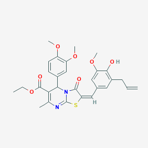 molecular formula C29H30N2O7S B301333 ethyl 2-(3-allyl-4-hydroxy-5-methoxybenzylidene)-5-(3,4-dimethoxyphenyl)-7-methyl-3-oxo-2,3-dihydro-5H-[1,3]thiazolo[3,2-a]pyrimidine-6-carboxylate 