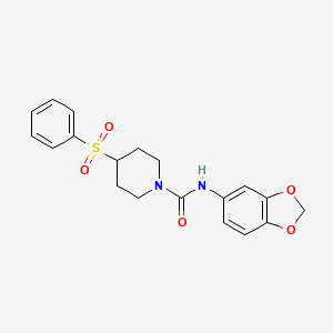 molecular formula C19H20N2O5S B3013340 N-(benzo[d][1,3]dioxol-5-yl)-4-(phenylsulfonyl)piperidine-1-carboxamide CAS No. 1448064-53-6