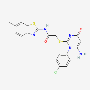 molecular formula C20H16ClN5O2S2 B3013356 2-((6-amino-1-(4-chlorophenyl)-4-oxo-1,4-dihydropyrimidin-2-yl)thio)-N-(6-methylbenzo[d]thiazol-2-yl)acetamide CAS No. 872629-92-0