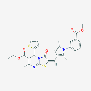 molecular formula C29H27N3O5S2 B301336 ethyl 2-({1-[3-(methoxycarbonyl)phenyl]-2,5-dimethyl-1H-pyrrol-3-yl}methylene)-7-methyl-3-oxo-5-(2-thienyl)-2,3-dihydro-5H-[1,3]thiazolo[3,2-a]pyrimidine-6-carboxylate 