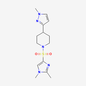 molecular formula C14H21N5O2S B3013362 1-((1,2-dimethyl-1H-imidazol-4-yl)sulfonyl)-4-(1-methyl-1H-pyrazol-3-yl)piperidine CAS No. 2034460-13-2