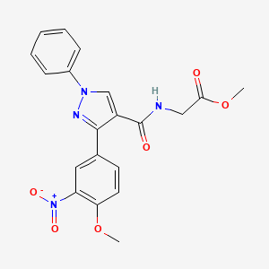 molecular formula C20H18N4O6 B3013367 Methyl 2-[[3-(4-methoxy-3-nitrophenyl)-1-phenylpyrazole-4-carbonyl]amino]acetate CAS No. 882229-70-1