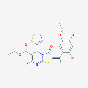 molecular formula C24H23BrN2O5S2 B301337 ethyl 2-(2-bromo-5-ethoxy-4-methoxybenzylidene)-7-methyl-3-oxo-5-(2-thienyl)-2,3-dihydro-5H-[1,3]thiazolo[3,2-a]pyrimidine-6-carboxylate 