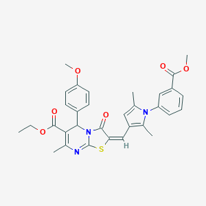 molecular formula C32H31N3O6S B301338 ethyl 2-({1-[3-(methoxycarbonyl)phenyl]-2,5-dimethyl-1H-pyrrol-3-yl}methylene)-5-(4-methoxyphenyl)-7-methyl-3-oxo-2,3-dihydro-5H-[1,3]thiazolo[3,2-a]pyrimidine-6-carboxylate 