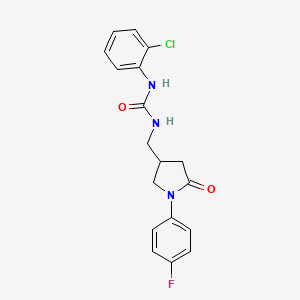 molecular formula C18H17ClFN3O2 B3013384 1-(2-Chlorophenyl)-3-((1-(4-fluorophenyl)-5-oxopyrrolidin-3-yl)methyl)urea CAS No. 955237-34-0