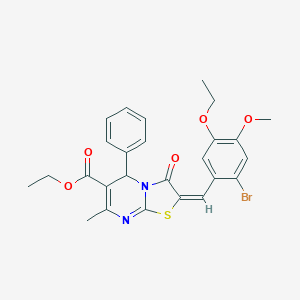 molecular formula C26H25BrN2O5S B301339 ethyl 2-(2-bromo-5-ethoxy-4-methoxybenzylidene)-7-methyl-3-oxo-5-phenyl-2,3-dihydro-5H-[1,3]thiazolo[3,2-a]pyrimidine-6-carboxylate 