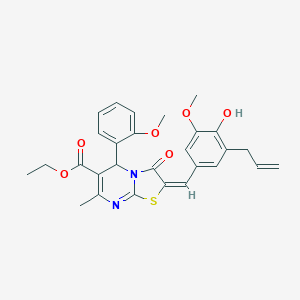molecular formula C28H28N2O6S B301340 ethyl (2E)-2-(3-allyl-4-hydroxy-5-methoxybenzylidene)-5-(2-methoxyphenyl)-7-methyl-3-oxo-2,3-dihydro-5H-[1,3]thiazolo[3,2-a]pyrimidine-6-carboxylate 