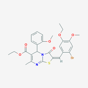 molecular formula C27H27BrN2O6S B301341 ethyl 2-(2-bromo-5-ethoxy-4-methoxybenzylidene)-5-(2-methoxyphenyl)-7-methyl-3-oxo-2,3-dihydro-5H-[1,3]thiazolo[3,2-a]pyrimidine-6-carboxylate 