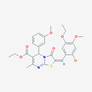 molecular formula C27H27BrN2O6S B301342 ethyl 2-(2-bromo-5-ethoxy-4-methoxybenzylidene)-5-(3-methoxyphenyl)-7-methyl-3-oxo-2,3-dihydro-5H-[1,3]thiazolo[3,2-a]pyrimidine-6-carboxylate 