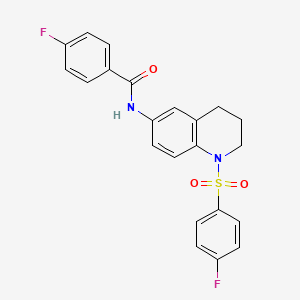 molecular formula C22H18F2N2O3S B3013438 4-fluoro-N-(1-((4-fluorophenyl)sulfonyl)-1,2,3,4-tetrahydroquinolin-6-yl)benzamide CAS No. 942006-63-5