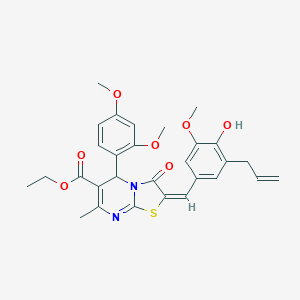 molecular formula C29H30N2O7S B301344 ethyl 2-(3-allyl-4-hydroxy-5-methoxybenzylidene)-5-(2,4-dimethoxyphenyl)-7-methyl-3-oxo-2,3-dihydro-5H-[1,3]thiazolo[3,2-a]pyrimidine-6-carboxylate 
