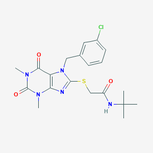 molecular formula C20H24ClN5O3S B301350 N-tert-butyl-2-{[7-(3-chlorobenzyl)-1,3-dimethyl-2,6-dioxo-2,3,6,7-tetrahydro-1H-purin-8-yl]sulfanyl}acetamide 