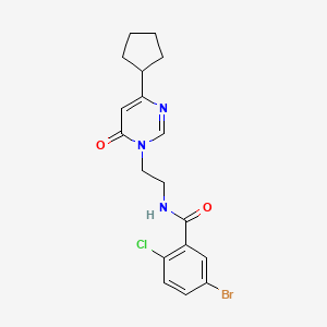 molecular formula C18H19BrClN3O2 B3013503 5-bromo-2-chloro-N-(2-(4-cyclopentyl-6-oxopyrimidin-1(6H)-yl)ethyl)benzamide CAS No. 1797744-45-6