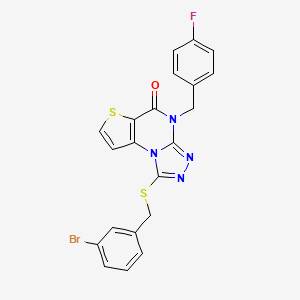 molecular formula C21H14BrFN4OS2 B3013511 1-((3-bromobenzyl)thio)-4-(4-fluorobenzyl)thieno[2,3-e][1,2,4]triazolo[4,3-a]pyrimidin-5(4H)-one CAS No. 1189484-93-2