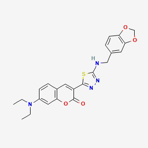molecular formula C23H22N4O4S B3013512 3-(5-((苯并[d][1,3]二氧杂环-5-基甲基)氨基)-1,3,4-噻二唑-2-基)-7-(二乙氨基)-2H-色烯-2-酮 CAS No. 850781-75-8