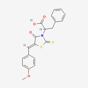 molecular formula C20H17NO4S2 B3013513 2-[(5Z)-5-[(4-甲氧基苯基)亚甲基]-4-氧代-2-硫代亚甲基-1,3-噻唑烷-3-基]-3-苯基丙酸 CAS No. 1414727-25-5