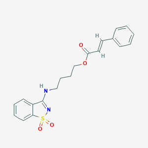 molecular formula C20H20N2O4S B301352 4-[(1,1-dioxo-1,2-benzothiazol-3-yl)amino]butyl (E)-3-phenylprop-2-enoate 