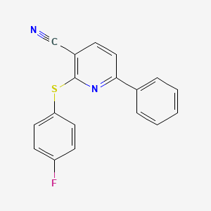 molecular formula C18H11FN2S B3013525 2-[(4-Fluorophenyl)sulfanyl]-6-phenylnicotinonitrile CAS No. 252058-88-1