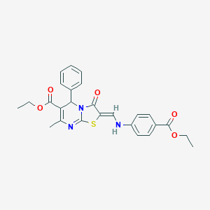 molecular formula C26H25N3O5S B301353 ethyl 2-{[4-(ethoxycarbonyl)anilino]methylene}-7-methyl-3-oxo-5-phenyl-2,3-dihydro-5H-[1,3]thiazolo[3,2-a]pyrimidine-6-carboxylate 