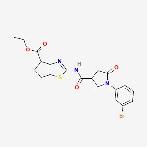 molecular formula C20H20BrN3O4S B3013530 2-(1-(3-溴苯基)-5-氧代吡咯烷-3-甲酰氨基)-5,6-二氢-4H-环戊并[d]噻唑-4-羧酸乙酯 CAS No. 1206987-96-3