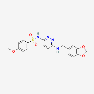 molecular formula C19H18N4O5S B3013532 N-(6-((benzo[d][1,3]dioxol-5-ylmethyl)amino)pyridazin-3-yl)-4-methoxybenzenesulfonamide CAS No. 946224-45-9