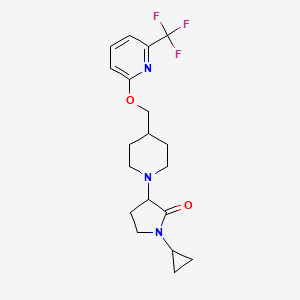 molecular formula C19H24F3N3O2 B3013539 1-环丙基-3-[4-({[6-(三氟甲基)吡啶-2-基]氧基}甲基)哌啶-1-基]吡咯烷-2-酮 CAS No. 2197387-01-0