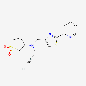 molecular formula C16H17N3O2S2 B3013554 3-[(Prop-2-yn-1-yl)({[2-(pyridin-2-yl)-1,3-thiazol-4-yl]methyl})amino]-1lambda6-thiolane-1,1-dione CAS No. 1427788-32-6
