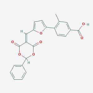 molecular formula C23H16O7 B301357 4-{5-[(4,6-Dioxo-2-phenyl-1,3-dioxan-5-ylidene)methyl]-2-furanyl}-3-methylbenzoic acid 