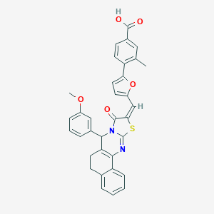 molecular formula C34H26N2O5S B301360 4-[5-[(E)-[11-(3-methoxyphenyl)-13-oxo-15-thia-12,17-diazatetracyclo[8.7.0.02,7.012,16]heptadeca-1(10),2,4,6,16-pentaen-14-ylidene]methyl]furan-2-yl]-3-methylbenzoic acid 